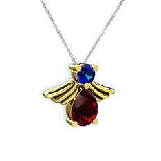 Garnet ve lab safir 8 ayar altın kolye (40 cm gümüş rolo zincir)