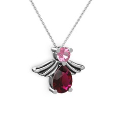 Fabriel Melek Kolye - Rodolit garnet ve pembe kuvars 14 ayar beyaz altın kolye (40 cm beyaz altın rolo zincir) #3wngxp