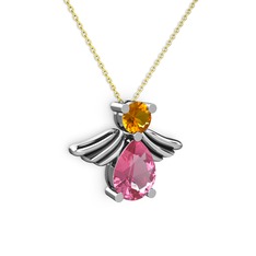 Fabriel Melek Kolye - Pembe kuvars ve sitrin 18 ayar beyaz altın kolye (40 cm altın rolo zincir) #3wrlzq
