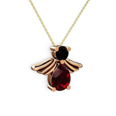 Fabriel Melek Kolye - Garnet ve siyah zirkon 8 ayar rose altın kolye (40 cm altın rolo zincir) #3yyl28