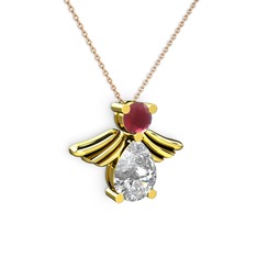 Swarovski ve kök yakut 14 ayar altın kolye (40 cm rose altın rolo zincir)