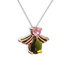 Fabriel Melek Kolye - Peridot ve pembe kuvars 8 ayar rose altın kolye (40 cm beyaz altın rolo zincir) #44f4nu