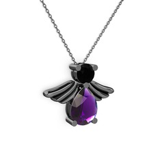 Fabriel Melek Kolye - Ametist ve siyah zirkon 925 ayar siyah rodyum kaplama gümüş kolye (40 cm gümüş rolo zincir) #4673v1