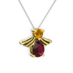 Rodolit garnet ve sitrin 14 ayar altın kolye (40 cm beyaz altın rolo zincir)