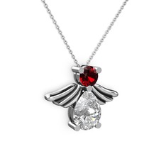 Beyaz zirkon ve garnet 18 ayar beyaz altın kolye (40 cm beyaz altın rolo zincir)