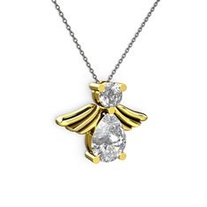 Fabriel Melek Kolye - Beyaz zirkon ve swarovski 925 ayar altın kaplama gümüş kolye (40 cm gümüş rolo zincir) #4qm6eq