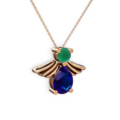 Fabriel Melek Kolye - Lab safir ve kök zümrüt 8 ayar rose altın kolye (40 cm rose altın rolo zincir) #4r6eh5