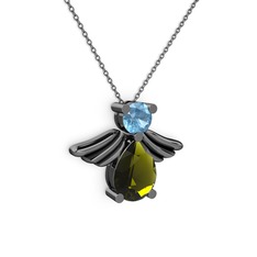 Fabriel Melek Kolye - Peridot ve akuamarin 925 ayar siyah rodyum kaplama gümüş kolye (40 cm gümüş rolo zincir) #55xjcb