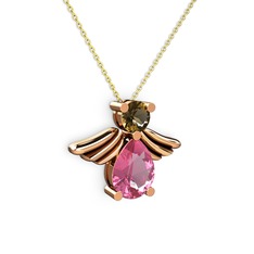 Fabriel Melek Kolye - Pembe kuvars ve dumanlı kuvars 14 ayar rose altın kolye (40 cm gümüş rolo zincir) #5hb363