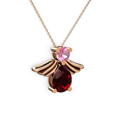 Fabriel Melek Kolye - Garnet ve pembe kuvars 14 ayar rose altın kolye (40 cm rose altın rolo zincir) #5metjr