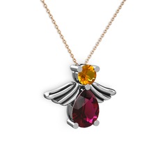 Fabriel Melek Kolye - Rodolit garnet ve sitrin 14 ayar beyaz altın kolye (40 cm rose altın rolo zincir) #5zfhdb