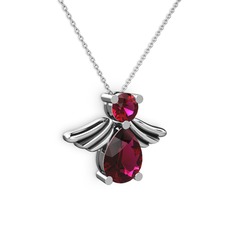 Fabriel Melek Kolye - Rodolit garnet 18 ayar beyaz altın kolye (40 cm beyaz altın rolo zincir) #68a7mr