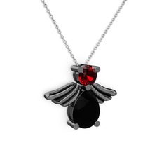 Fabriel Melek Kolye - Siyah zirkon ve garnet 925 ayar siyah rodyum kaplama gümüş kolye (40 cm beyaz altın rolo zincir) #690wve