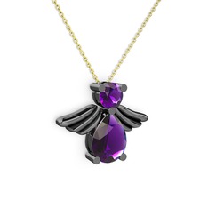 Fabriel Melek Kolye - Ametist 925 ayar siyah rodyum kaplama gümüş kolye (40 cm altın rolo zincir) #6977st