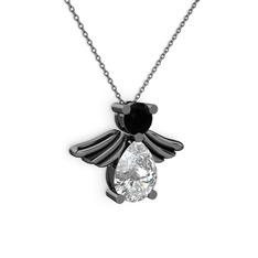 Fabriel Melek Kolye - Beyaz zirkon ve siyah zirkon 925 ayar siyah rodyum kaplama gümüş kolye (40 cm gümüş rolo zincir) #70wgo1