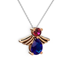 Fabriel Melek Kolye - Lab safir ve rodolit garnet 14 ayar rose altın kolye (40 cm beyaz altın rolo zincir) #73swe4