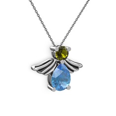 Fabriel Melek Kolye - Akuamarin ve peridot 18 ayar beyaz altın kolye (40 cm gümüş rolo zincir) #7ct0xn