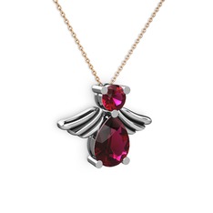 Fabriel Melek Kolye - Rodolit garnet 14 ayar beyaz altın kolye (40 cm rose altın rolo zincir) #7w9tev