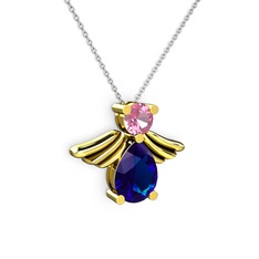 Lab safir ve pembe kuvars 18 ayar altın kolye (40 cm beyaz altın rolo zincir)