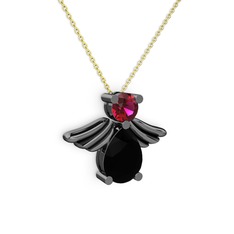 Fabriel Melek Kolye - Siyah zirkon ve rodolit garnet 925 ayar siyah rodyum kaplama gümüş kolye (40 cm gümüş rolo zincir) #82ugul