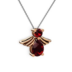 Fabriel Melek Kolye - Garnet 18 ayar rose altın kolye (40 cm gümüş rolo zincir) #8op4li