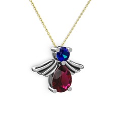 Fabriel Melek Kolye - Rodolit garnet ve lab safir 18 ayar beyaz altın kolye (40 cm altın rolo zincir) #927x7o