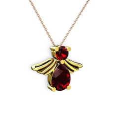 Fabriel Melek Kolye - Garnet 14 ayar altın kolye (40 cm rose altın rolo zincir) #94ez5p