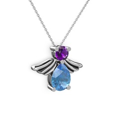 Fabriel Melek Kolye - Akuamarin ve ametist 8 ayar beyaz altın kolye (40 cm beyaz altın rolo zincir) #9g3ubx