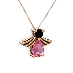 Fabriel Melek Kolye - Pembe kuvars ve siyah zirkon 925 ayar rose altın kaplama gümüş kolye (40 cm rose altın rolo zincir) #a2i41b