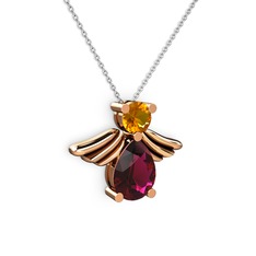 Rodolit garnet ve sitrin 8 ayar rose altın kolye (40 cm beyaz altın rolo zincir)