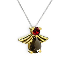 Dumanlı kuvars ve garnet 14 ayar altın kolye (40 cm beyaz altın rolo zincir)