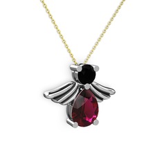 Fabriel Melek Kolye - Rodolit garnet ve siyah zirkon 18 ayar beyaz altın kolye (40 cm altın rolo zincir) #a6emkn