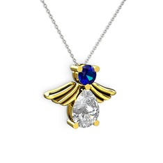 Swarovski ve lab safir 18 ayar altın kolye (40 cm beyaz altın rolo zincir)