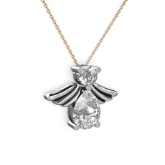 Swarovski ve beyaz zirkon 925 ayar gümüş kolye (40 cm rose altın rolo zincir)