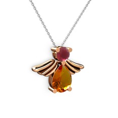 Fabriel Melek Kolye - Sitrin ve kök yakut 18 ayar rose altın kolye (40 cm beyaz altın rolo zincir) #aypjqa