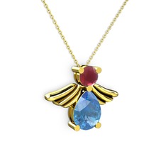 Fabriel Melek Kolye - Akuamarin ve kök yakut 8 ayar altın kolye (40 cm altın rolo zincir) #b0tae2