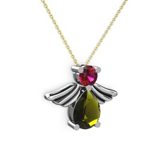 Fabriel Melek Kolye - Peridot ve rodolit garnet 925 ayar gümüş kolye (40 cm altın rolo zincir) #b5i62l