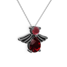 Fabriel Melek Kolye - Garnet ve kök yakut 925 ayar siyah rodyum kaplama gümüş kolye (40 cm beyaz altın rolo zincir) #bcbj7u