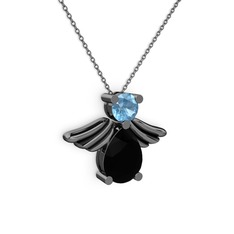 Fabriel Melek Kolye - Siyah zirkon ve akuamarin 925 ayar siyah rodyum kaplama gümüş kolye (40 cm gümüş rolo zincir) #bgntdo