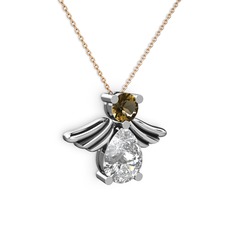Swarovski ve dumanlı kuvars 8 ayar beyaz altın kolye (40 cm rose altın rolo zincir)