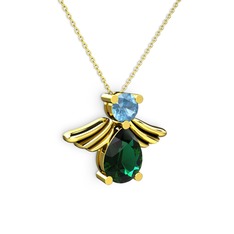 Fabriel Melek Kolye - Yeşil kuvars ve akuamarin 18 ayar altın kolye (40 cm altın rolo zincir) #bocwjs