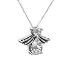 Fabriel Melek Kolye - Swarovski ve beyaz zirkon 14 ayar beyaz altın kolye (40 cm beyaz altın rolo zincir) #bt0657