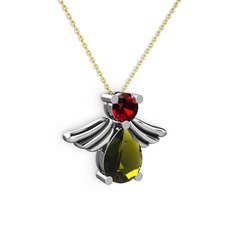 Fabriel Melek Kolye - Peridot ve garnet 18 ayar beyaz altın kolye (40 cm altın rolo zincir) #bwfnin