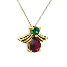 Rodolit garnet ve yeşil kuvars 14 ayar altın kolye (40 cm rose altın rolo zincir)
