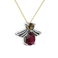 Fabriel Melek Kolye - Rodolit garnet ve dumanlı kuvars 8 ayar beyaz altın kolye (40 cm altın rolo zincir) #bynydo