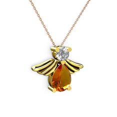 Fabriel Melek Kolye - Sitrin ve swarovski 925 ayar altın kaplama gümüş kolye (40 cm rose altın rolo zincir) #c3rtkp