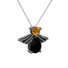 Fabriel Melek Kolye - Siyah zirkon ve sitrin 925 ayar siyah rodyum kaplama gümüş kolye (40 cm gümüş rolo zincir) #c61zz4