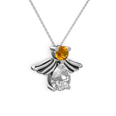 Fabriel Melek Kolye - Swarovski ve sitrin 14 ayar beyaz altın kolye (40 cm beyaz altın rolo zincir) #c6l4lx