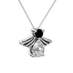 Fabriel Melek Kolye - Swarovski ve siyah zirkon 14 ayar beyaz altın kolye (40 cm beyaz altın rolo zincir) #caglq7