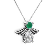 Fabriel Melek Kolye - Swarovski ve kök zümrüt 14 ayar beyaz altın kolye (40 cm gümüş rolo zincir) #ci4u3m